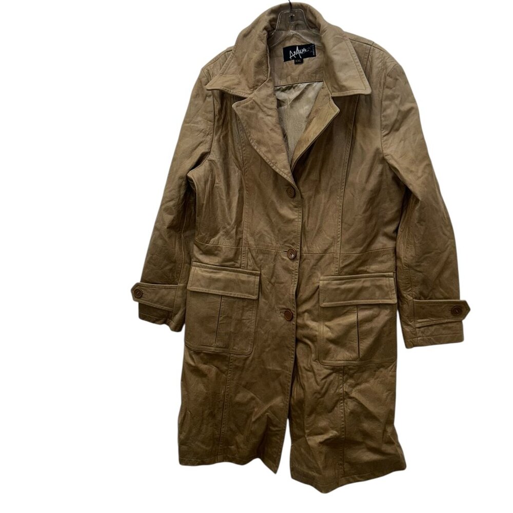 Anjum collection light khaki leather trench coat XXL